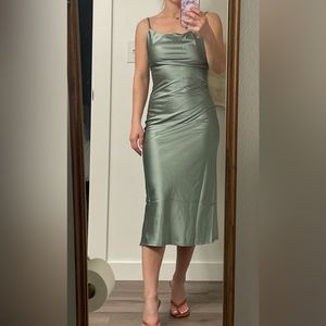 Sage green silk wedding reception dress